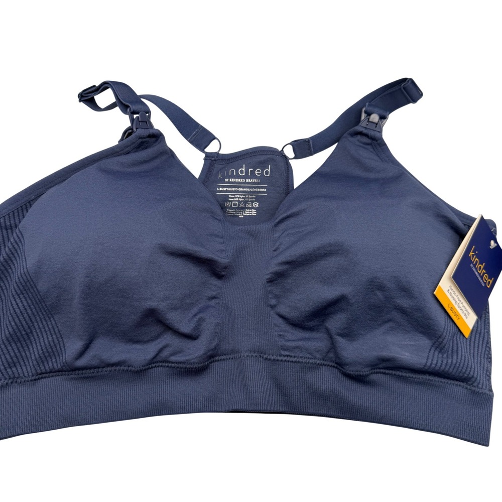 Kindred Bravely Hands-Free Pumping & Nursing Sports Bra Navy Blue L-Busty New